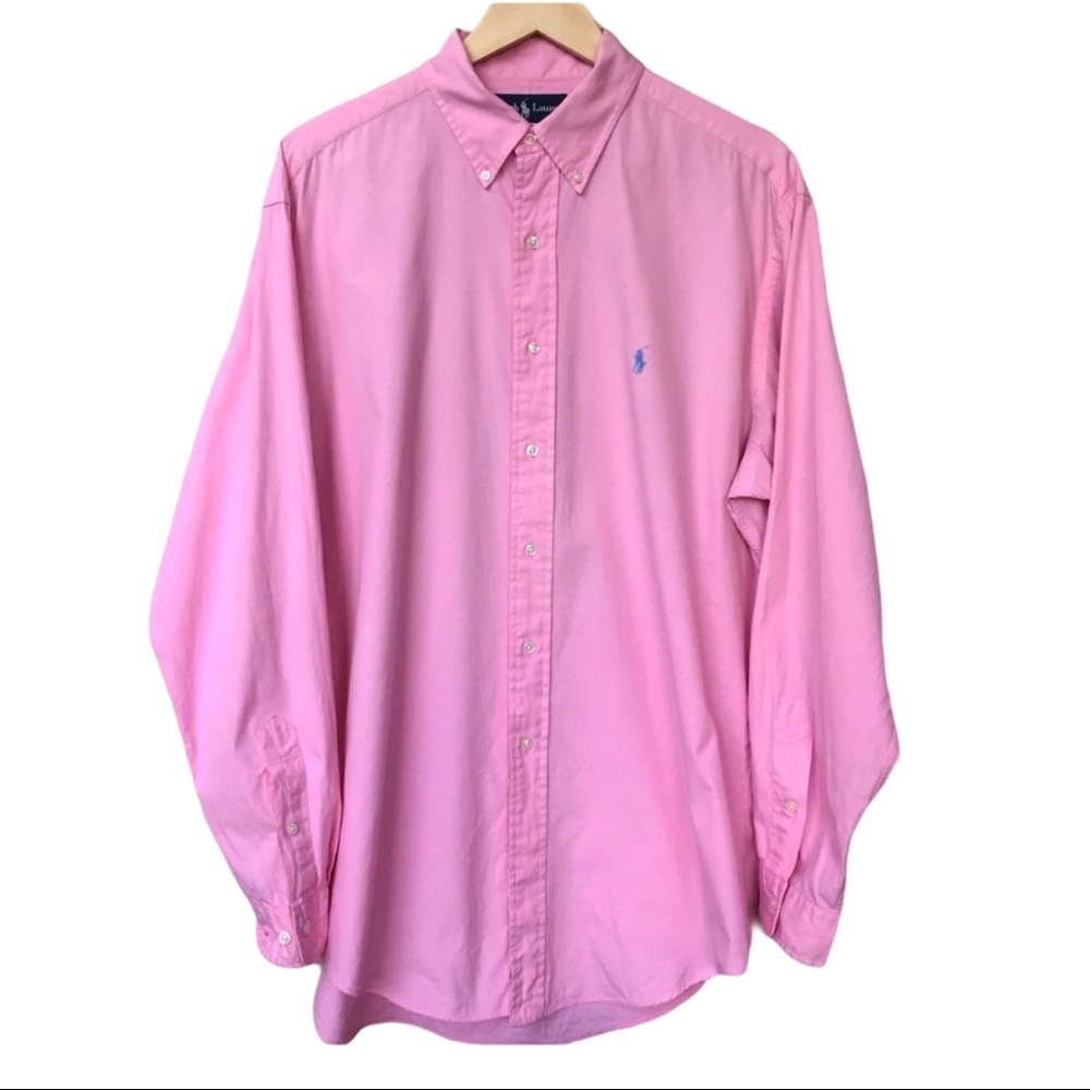 Ralph Lauren Pink Blue Pony Men’s Button Down Dress Shirt Size 16